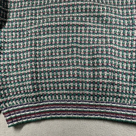 Vtg Eddie Bauer Mens XL 100% Wool Chunk Knit Sweater Green Burgundy Crew Neck - Picture 13 of 14